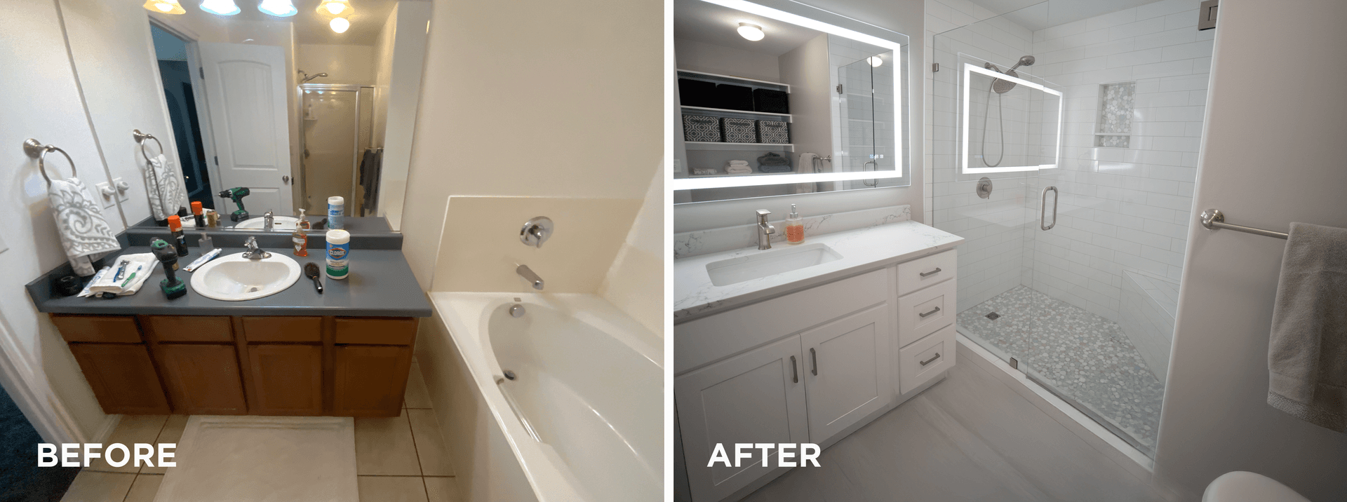 Before and After Bathroom Transformation by Rosewood Home Remodeling