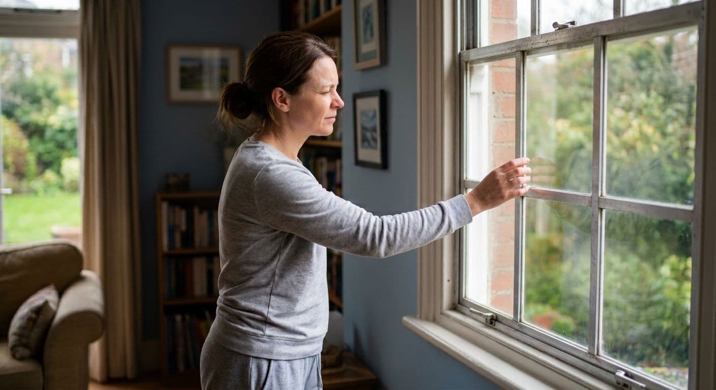 homeowner inspecting interior of old window frame