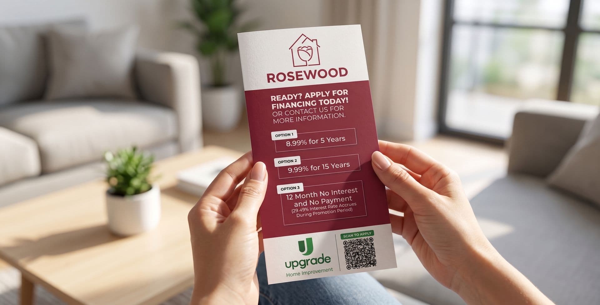Hands holding rosewood financing options brochure