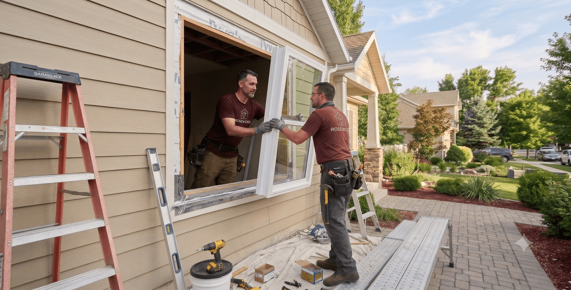 Rosewood Home Remodel employees replacing a window in Utah