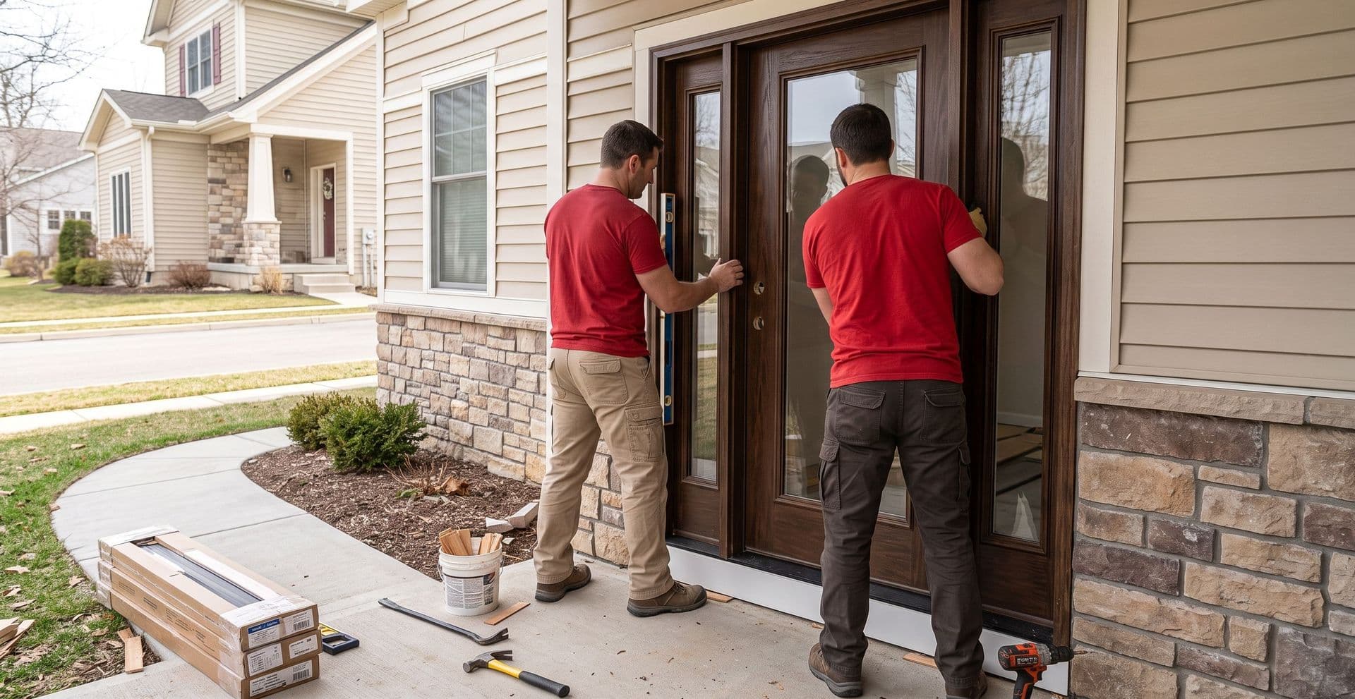 Rosewood Home Remodeling team replacing exterior door