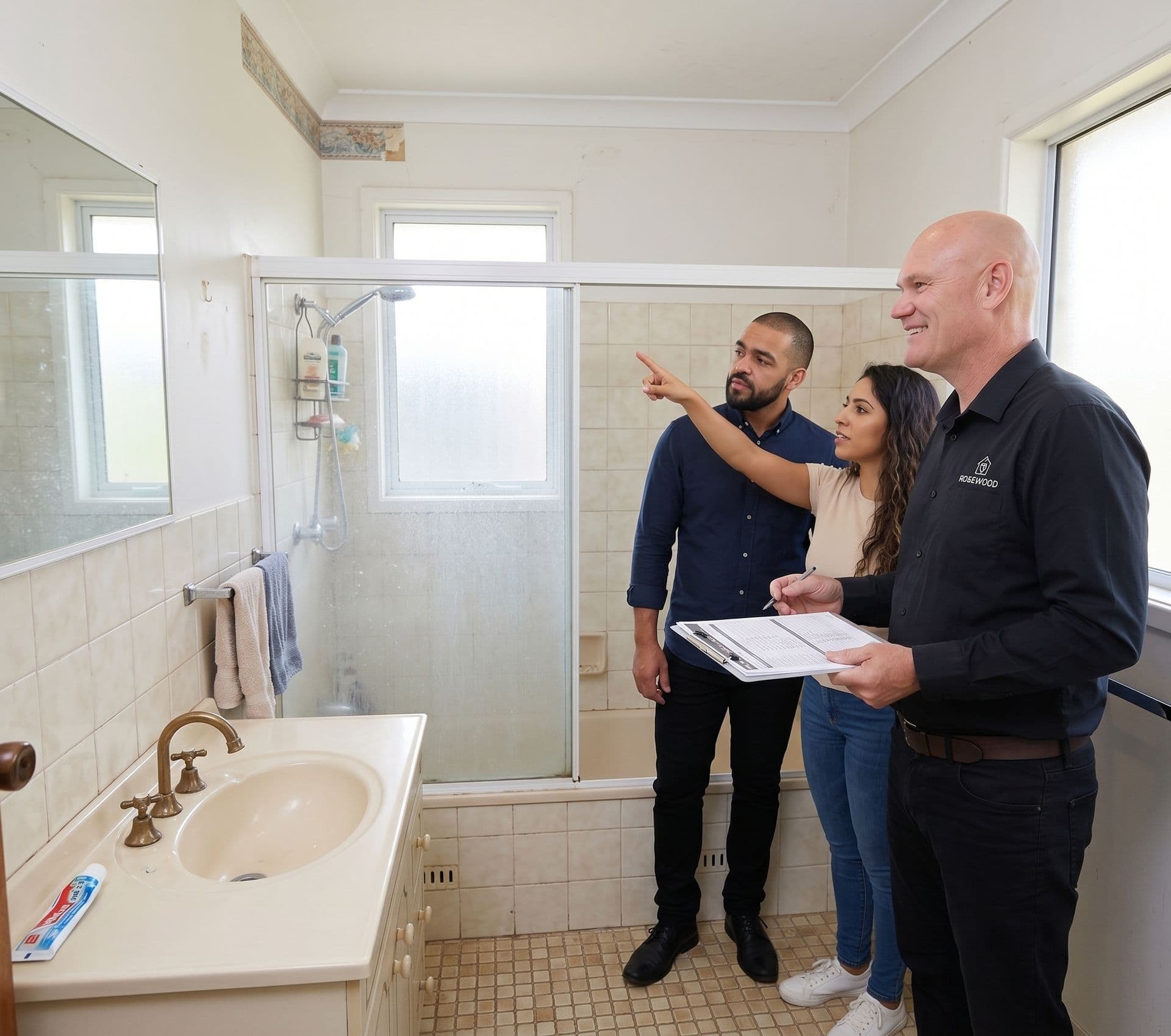 Tim at Bathroom Remodel Consultation for Rosewood Home Remodeling